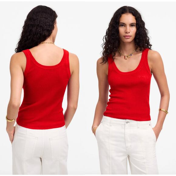 Madewell | NWT Linen-Blend Scoopneck Sweater Tank Festival Red | Sz S - Picture 1 of 8
